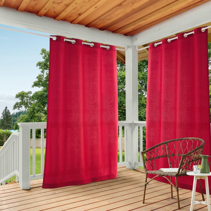 TOWN & COUNTRY BASICS Cabana Solid Heavyweight Indoor Outdoor Curtains, Light Filtering Opacity with Grommet Top, Water Repellent, 2-Pack Set, 54"x120", Radiant Red - Image 1